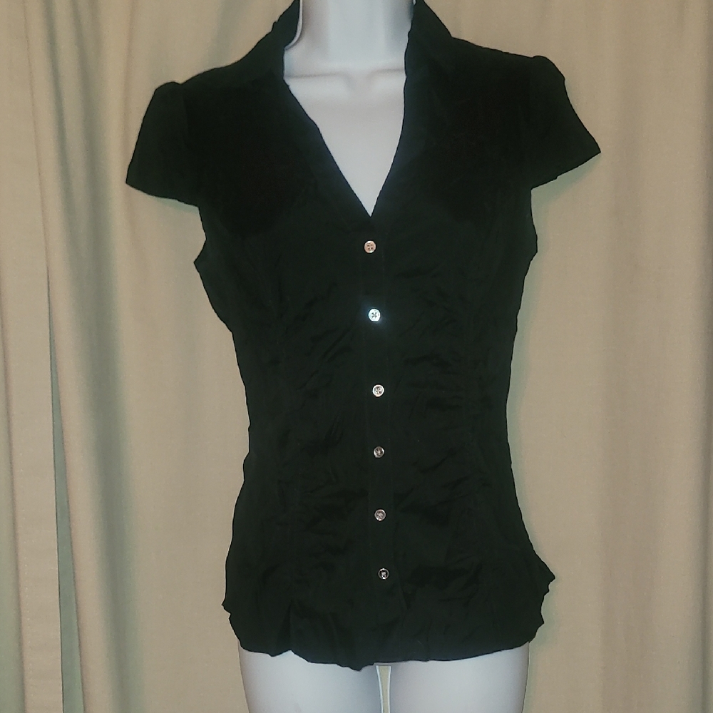 Express Black Short-Sleeve Button-Front Shirt